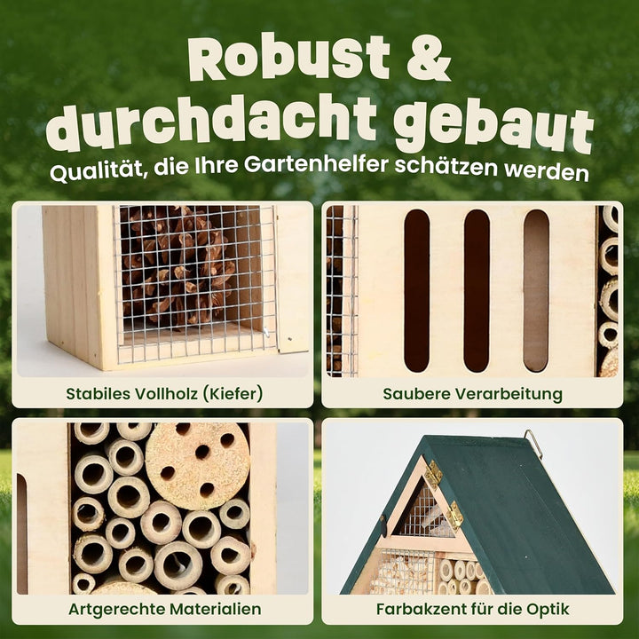 zooprinz Insektenhotel XXL aus Holz – wetterfestes Insektenhaus/Bienenhotel mit Bambus Röhrchen – Ni