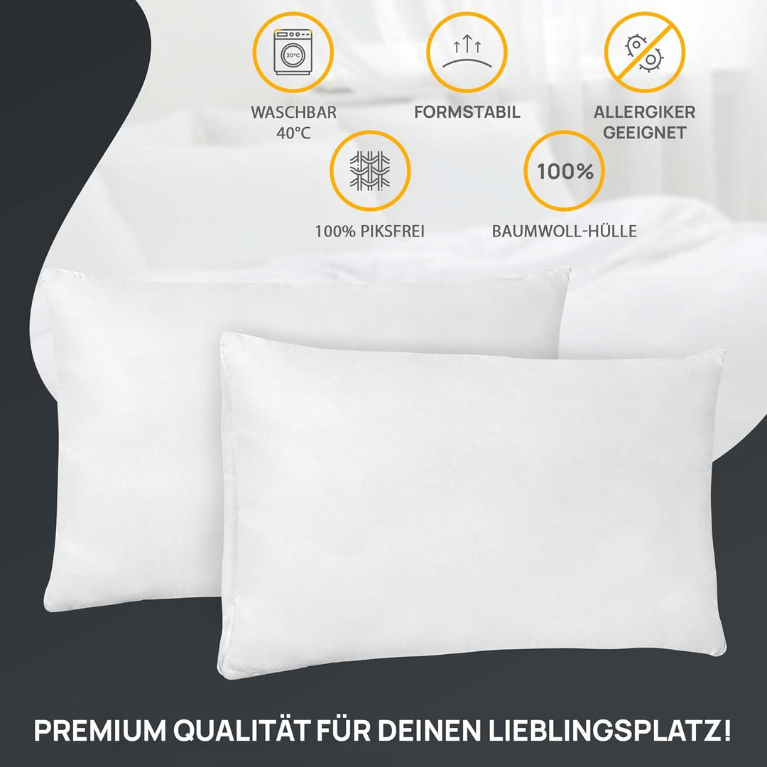 LILENO HOME Federkissen 40x80 cm [1er Set] - Kissen 40 x 80 cm aus Federn als Kopfkissen, Schlafkiss