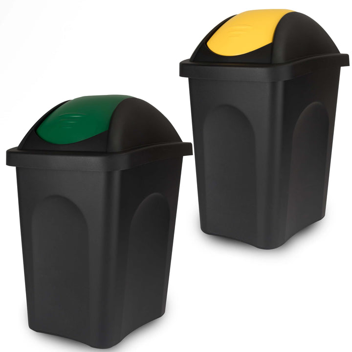 2x Schwingdeckel Mülleimer 30l gelb-grün, Gelber Sack Mülleimer Küche, Mülleimer 2 Fächer, Mülltrenn