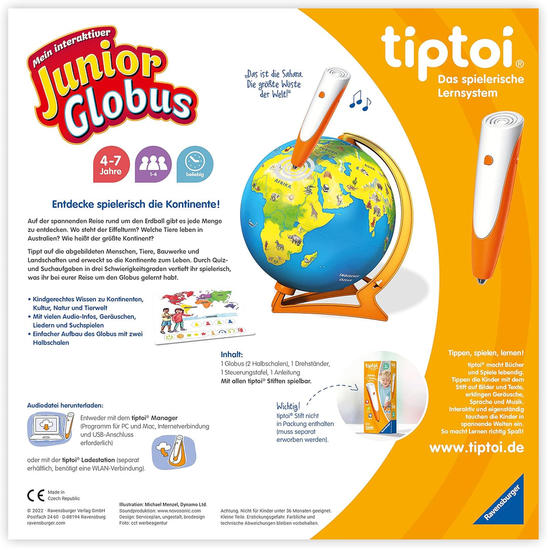 Ravensburger tiptoi 00115 - Mein interaktiver Junior Globus - Kinderspielzeug ab 4 Jahren