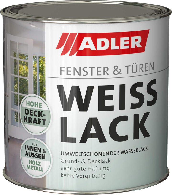 ADLER Fenster- und Türenlack - Weisslack matt 2,5 Liter - Acryl Weisslack für Innen und Aussen - Wet