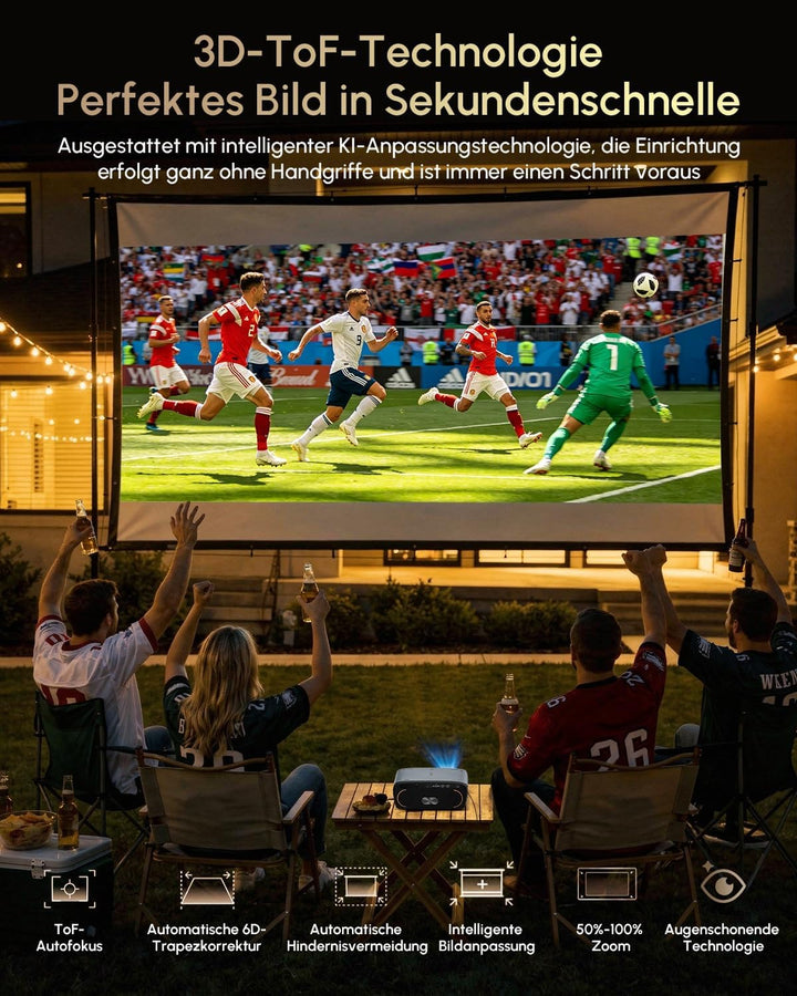Smart 4K Beamer mit Zertifizierten Apps DB Audio,TOF Autofokus 2400 ANSI Projektor Tageslicht 4K HDR