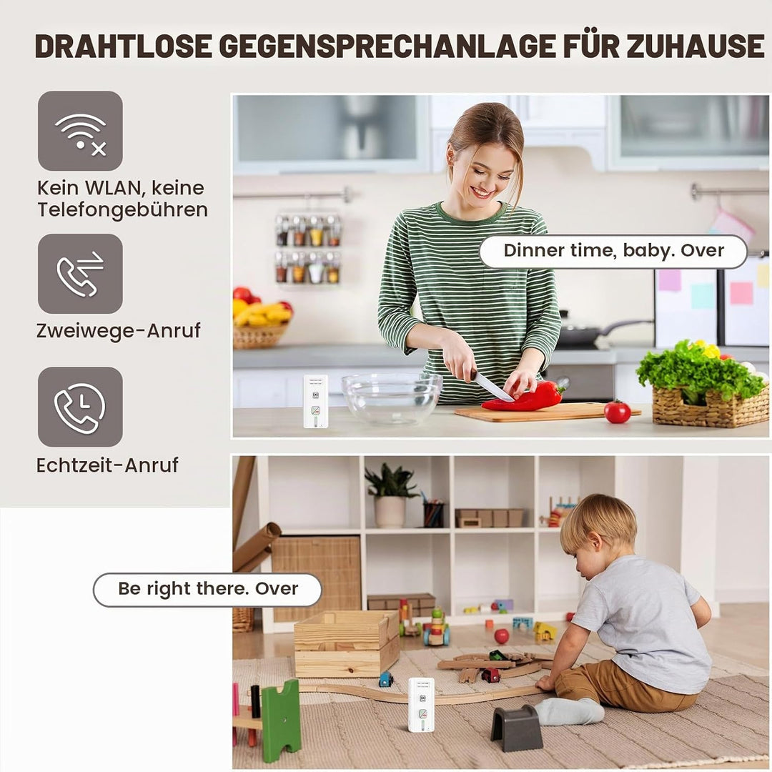 Gegensprechanlage Funk Kabellos, 2-Wege-Gegensprechanlage, Kabelloses Intercom-System für Zuhause, 5