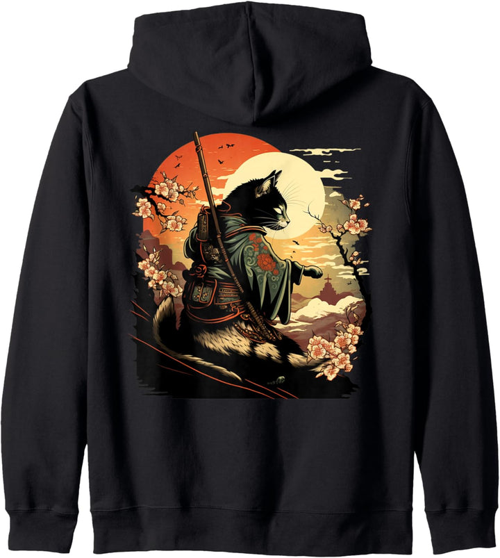 Japanische Kunst Katze Ninja Ukiyo-e Anime Style Samurai Katze Kapuzenjacke