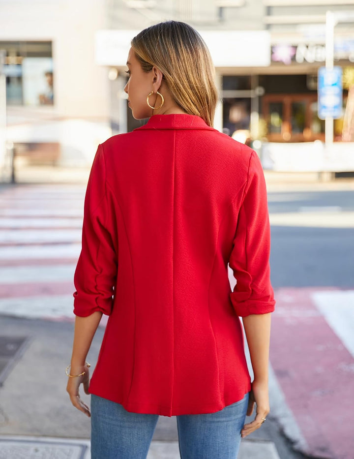 Blazer Damen Sportlich Elegant Longblazer 3/4 Arm Sommer Leicht Business Büro Blazer Jacke Einfarbig