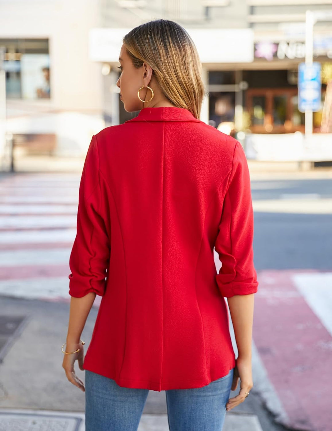 Zeagoo Damen Blazer Elegant 3/4 Arm Business Longblazer Slim Fit Revers Blazer Sakko Casual Arbeit B