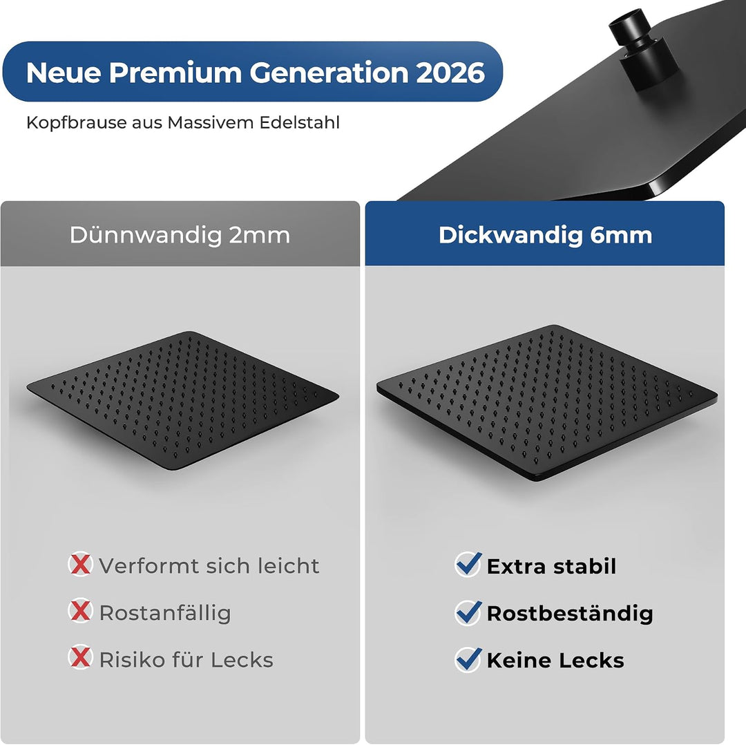 Görbach Duschset Duschsystem Überkopfbrauseset Duschstange Duschsäule ohne Duscharmatur matt schwarz