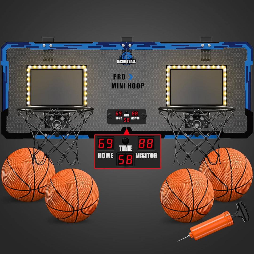 HYES 2-Spieler Basketballkorb für Kinder mit LED-Licht, Basketballkorb für Kids mit 4 Ball Pumpe Ind