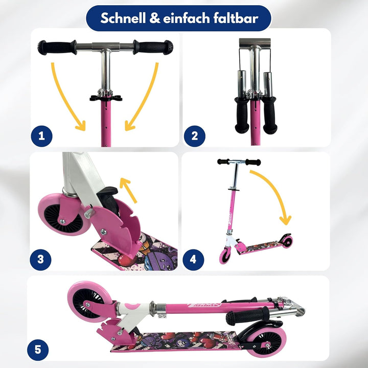 Best Sporting Scooter Kinder I klappbarer Tretroller I pink-weiss oder blau/schwarz I hochwertiger C