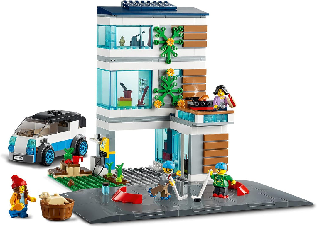 LEGO 60291 City Modernes Familienhaus, Puppenhaus mit Strassenplatten und 4 Minifiguren, kreatives K