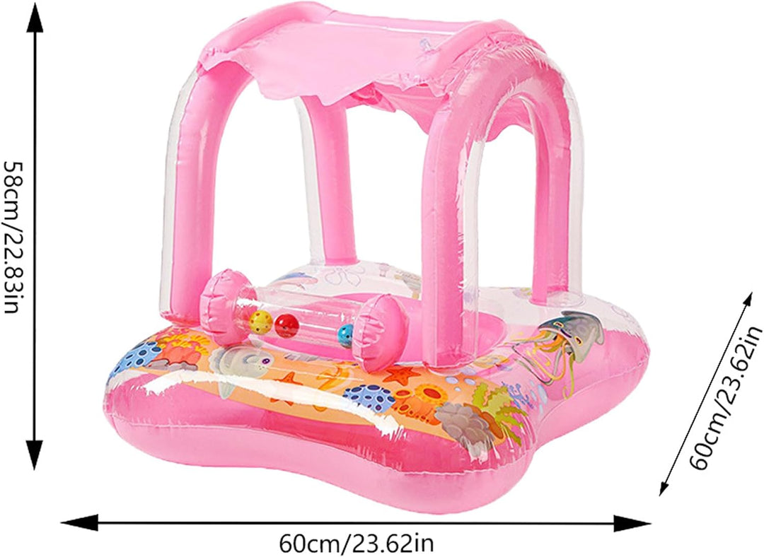 Baby Float PVC Baby Schwimmbad Float mit Baldachin, aufblasbarer Cartoon-Schwimmsitz für Pool, Stran