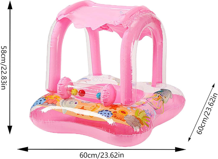 Baby Float PVC Baby Schwimmbad Float mit Baldachin, aufblasbarer Cartoon-Schwimmsitz für Pool, Stran