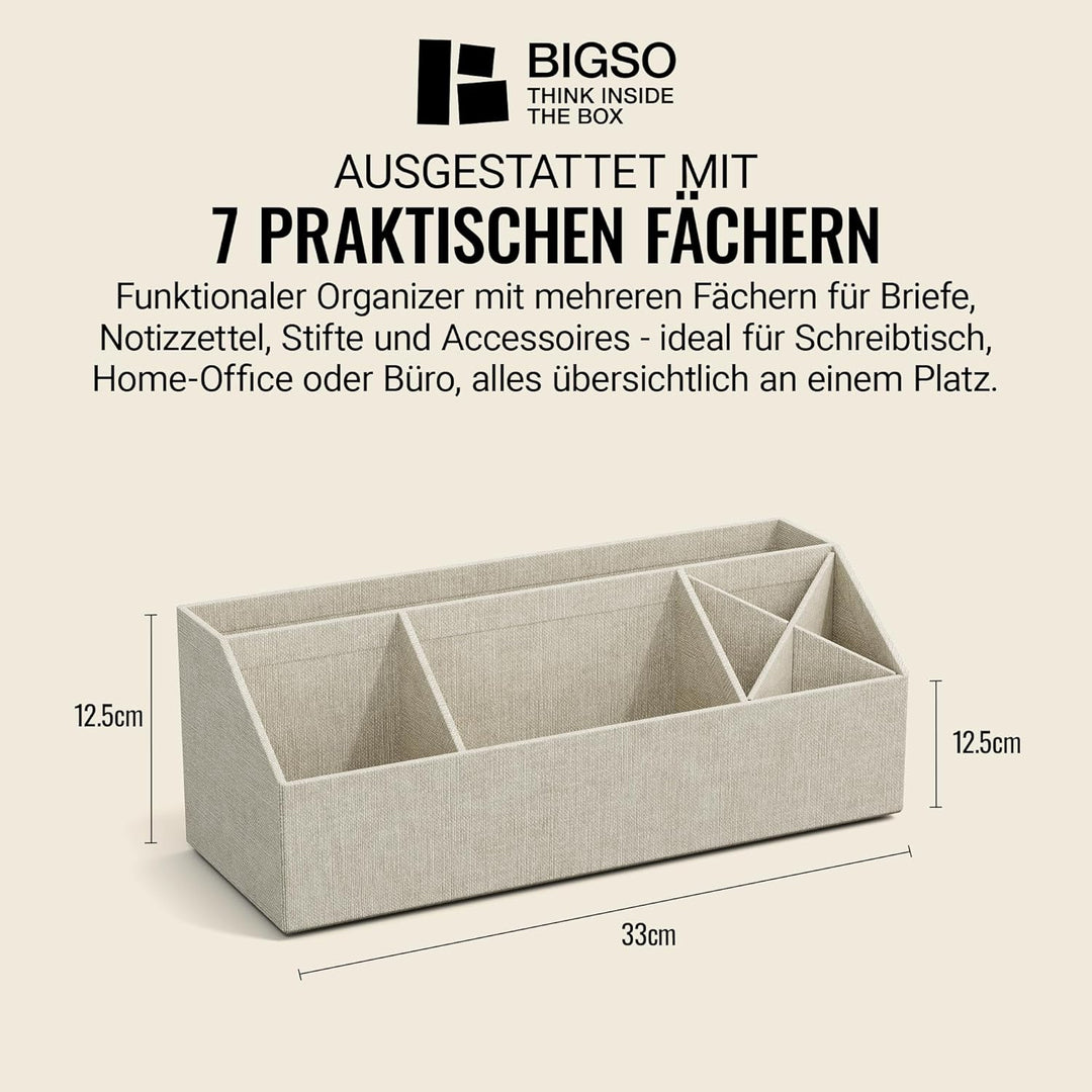 BIGSO ELISA Schreibtisch Organizer – Aufbewahrungsbox mit 4 Fächern – Schreibtischablage für Zettel,