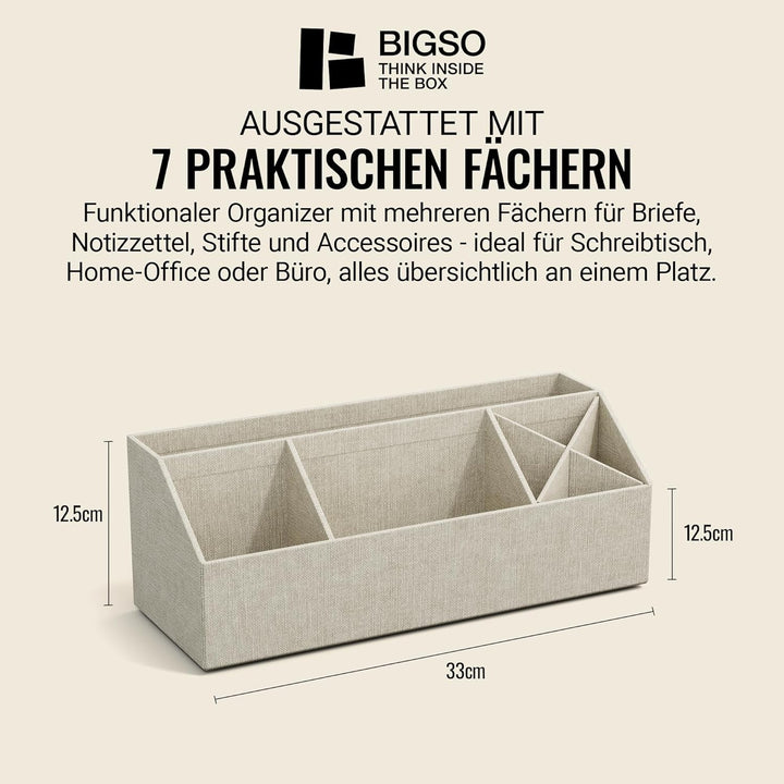 BIGSO ELISA Schreibtisch Organizer – Aufbewahrungsbox mit 4 Fächern – Schreibtischablage für Zettel,