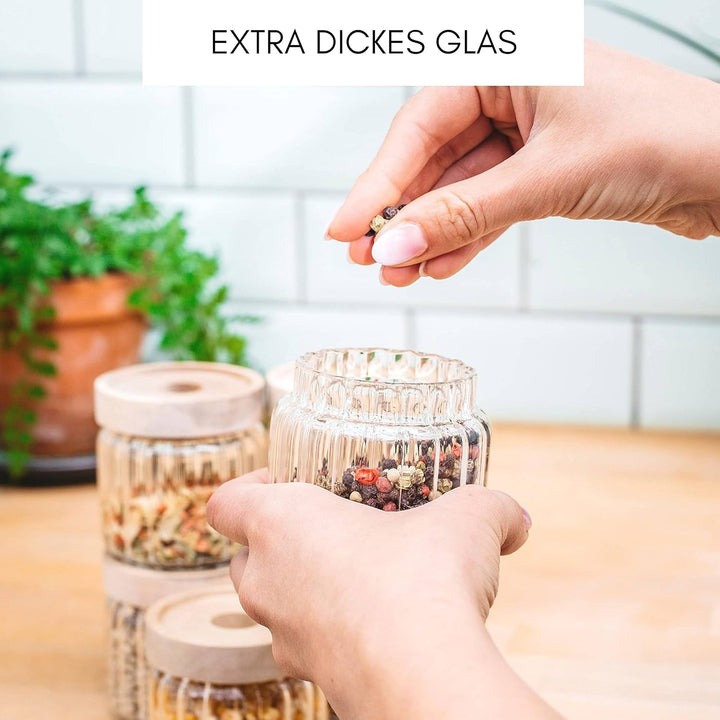 Econovo® Gewürzgläser geriffelt (150ml | 6-tlg.), stapelbar und luftdicht, Gewürzgläser Set mit Deck