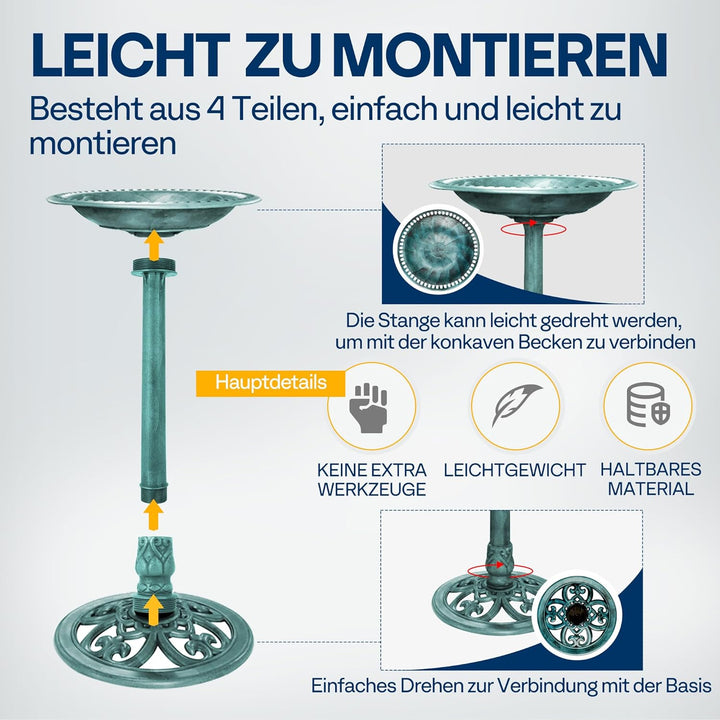 VIVOHOME Vogeltränke 71cm hoch Polyresin leicht antike Optik für Aussenbereich Grün, Grün
