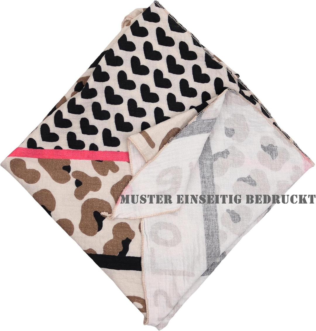 Damen Musselin Halstuch Made in Italy mit Leo Love Paisley Happy– Leichtes Dreieckstuch für Frühling