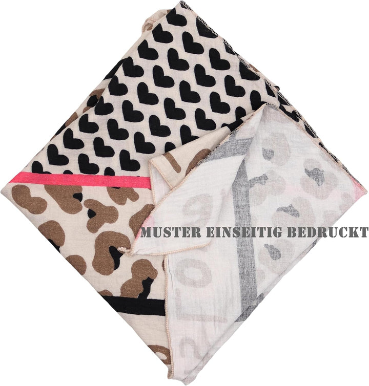 Damen Musselin Halstuch Made in Italy mit Leo Love Paisley Happy– Leichtes Dreieckstuch für Frühling