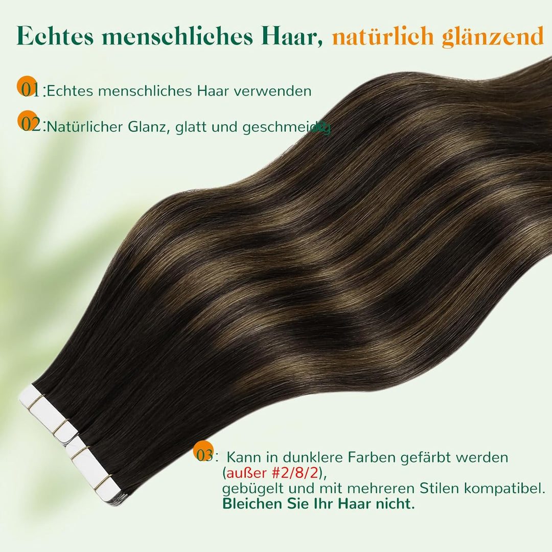 Easyouth Tape on Extensions Echthaar Glue in Haar Extensions Echthaar Farbe Dunkelstes Braun Aschbra