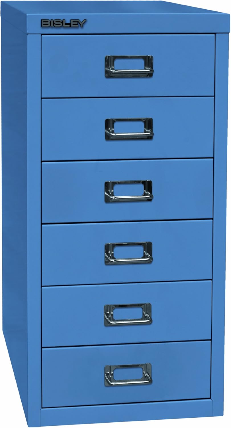 BISLEY MultiDrawer, 29er Serie, DIN A4, 6 Schubladen, Metall, 605 Blau, 38 x 27.9 x 59 cm, 605 Blau