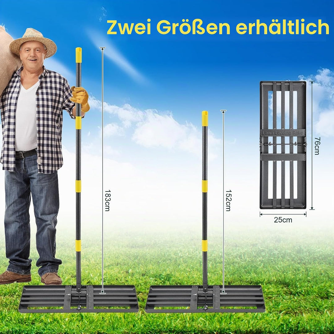 Rasenrechen Gross 152cm Metall, Planierrechenschiene 76cm Boden-Nivelliergerät Rasenschleppe zum Ein