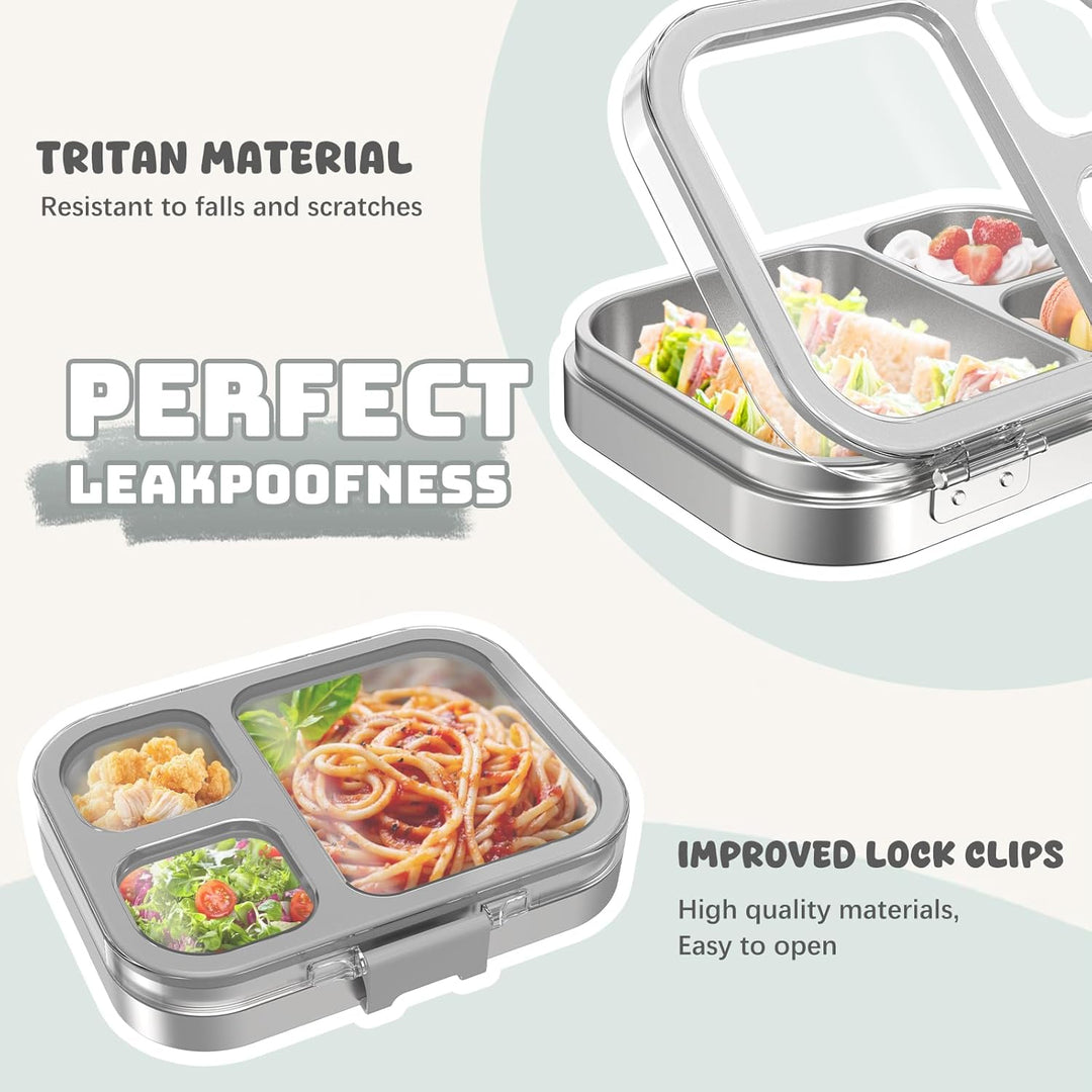 VITONIS Edelstahl Brotdose Lunchbox mit 3 Fächern, Bento Lunch Box Kinder Auslaufsicher BPA frei, Sp