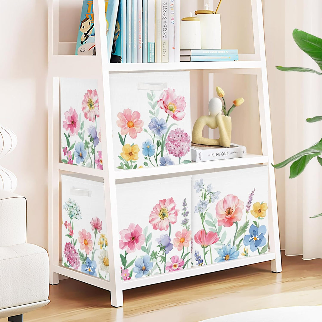 Clastyle 3 Stück Wildblumen Frauen Aufbewahrungsbox Stoff für Kallax Faltbar Aufbewahrungskorb Klein
