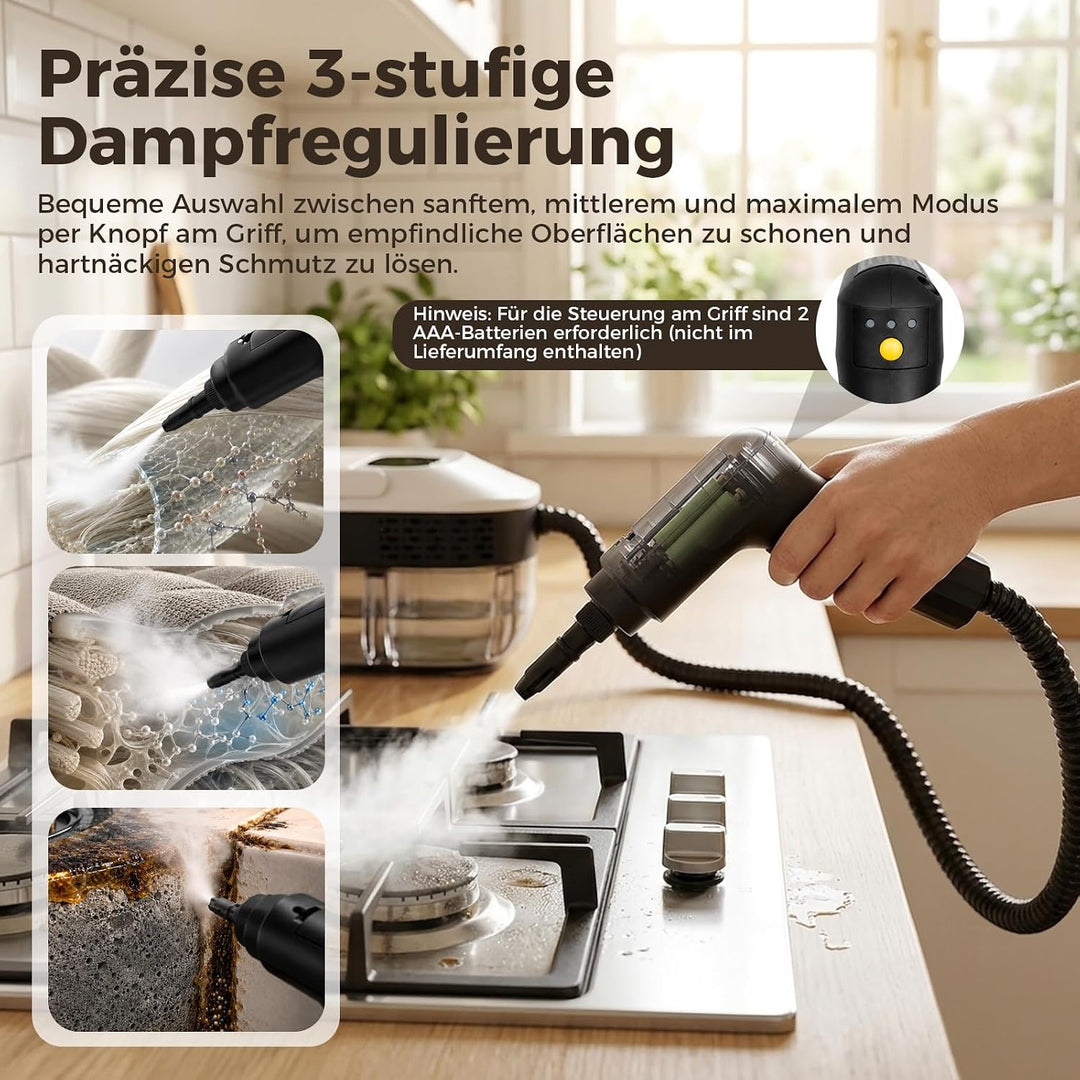 14 IN 1 Dampfreiniger Handgerät 1,6L Tank【100% Natürliche Tiefenreinigung】3 STUFIG Einstellbar Handd