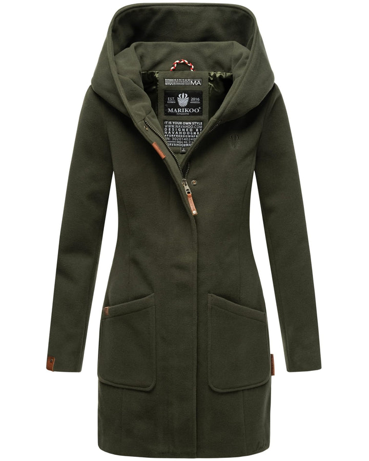 MARIKOO Damen Mantel Trenchcoat Wintermantel Übergangs Jacke Parka Lang B819 S Olive, S Olive