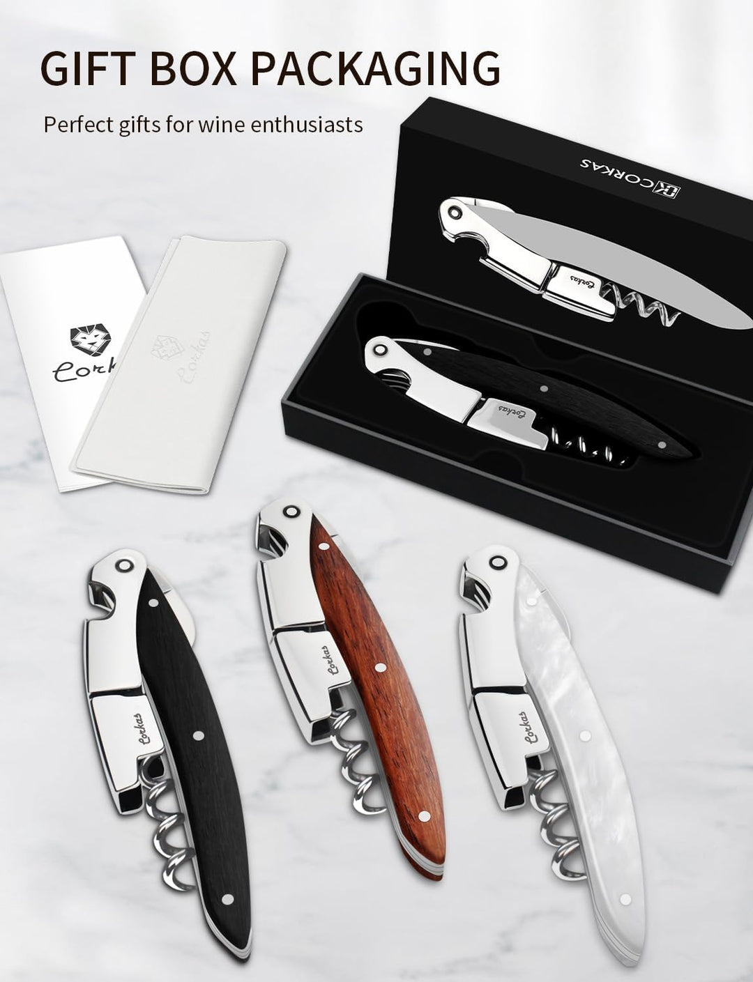CORKAS Kellnermesser - Profi Korkenzieher multifunktionaler Weinöffner, Folienschneider und Flaschen