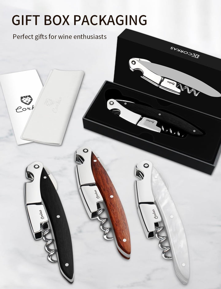 CORKAS Kellnermesser - Profi Korkenzieher multifunktionaler Weinöffner, Folienschneider und Flaschen