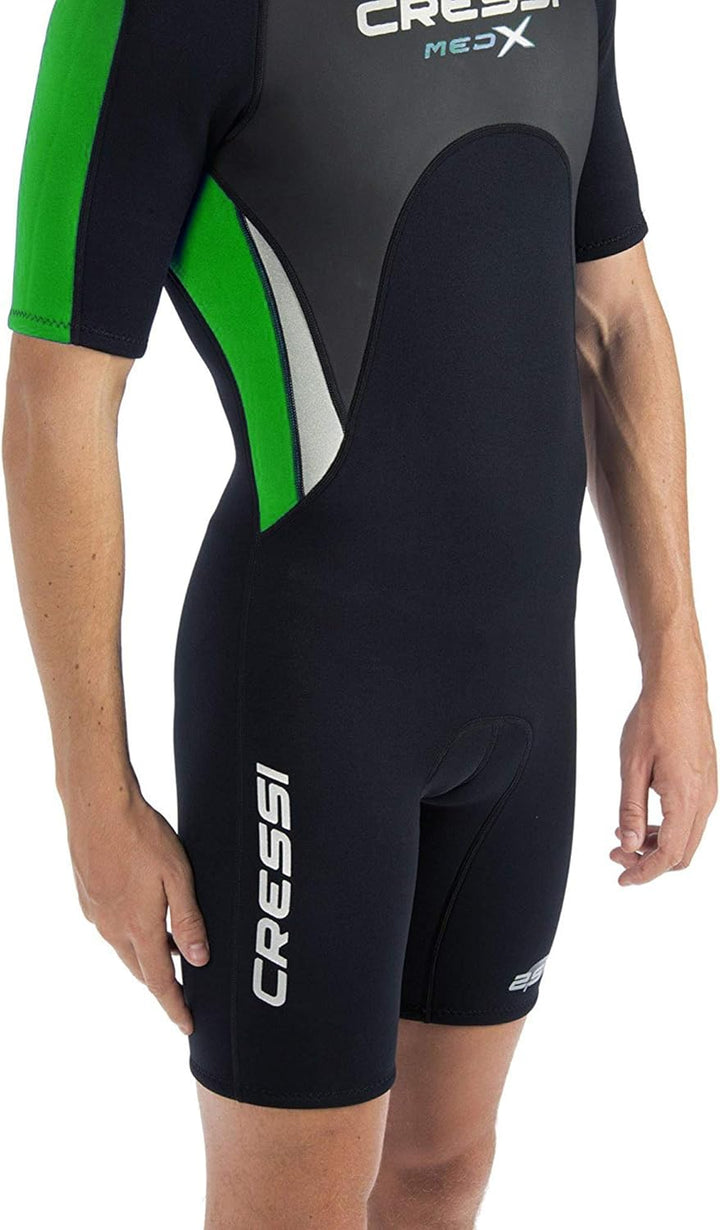 Cressi Med X Men's - Shorty Herren Neoprenanzug Premium Neopren 2.5 mm XS/1 Schwarz/Limette/Silber,