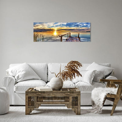 Panorama Bilder auf Leinwand See Brücke Leinwandbild mit Rahmen 90x30cm Wandbilder Dekoration Wohnzi