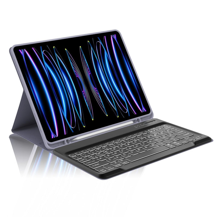 Für iPad Pro 12,9" Hülle mit 7-Farben Beleuchtung Tastatur (2018-2022) – QWERTZ Bluetooth Tastatur,