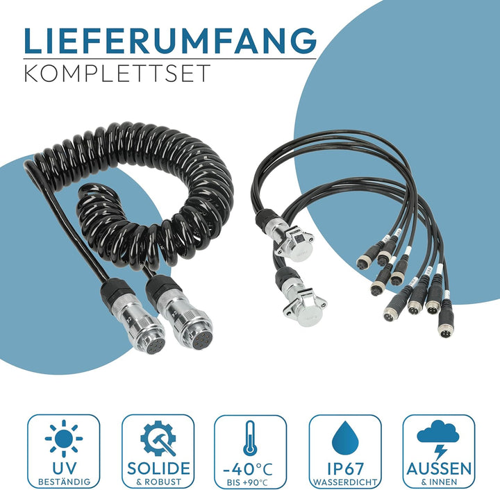 VSG24 Trailer Set Elite - Anhänger Verlängerungskabel für Rückfahrkamera & Rückfahrsysteme universel