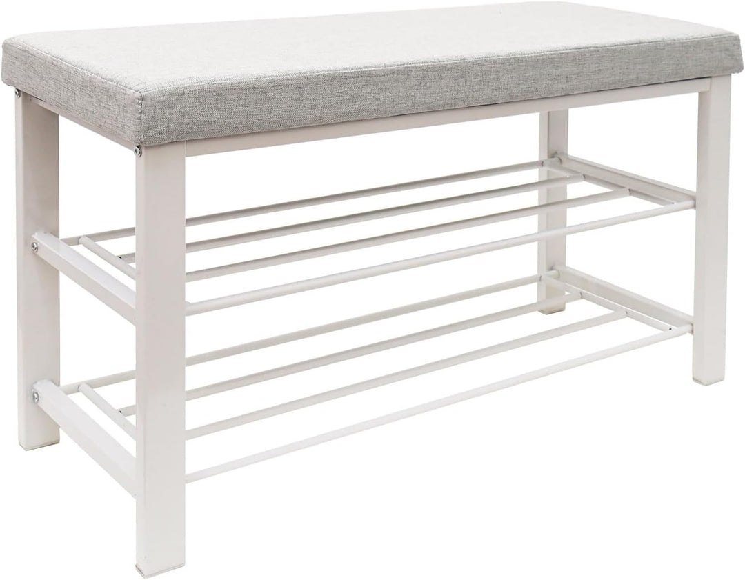 DuneDesign Schuhbank mit Sitzfläche - 81x32x50 Schuhregal Metall - Schuhschrank mit Sitzbank - Schuh