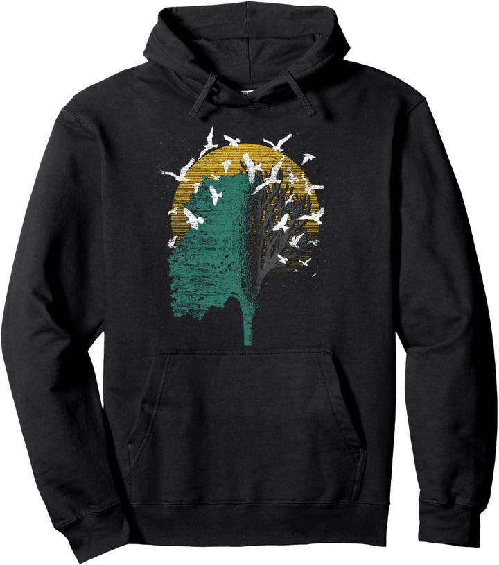 Natur Outdoor Baum Sonnenuntergang Vogelschwarm Wald Pullover Hoodie