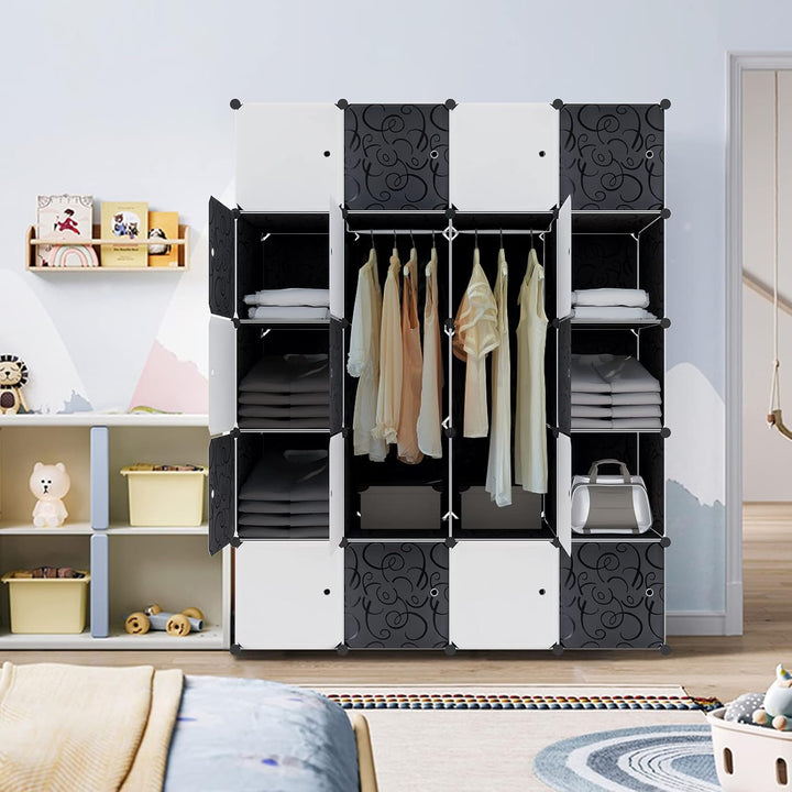 Regalsystem Steckregal aus Kunststoff Kleiderschrank mit Tür und Kleiderstange Schrank Schlafzimmer