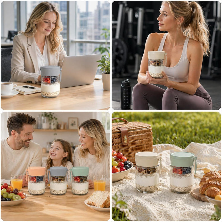 4er Overnight Oats Gläser, Overnight Oats Gläser mit Schichtung Aufbewahrungsglas, Müslibecher to go