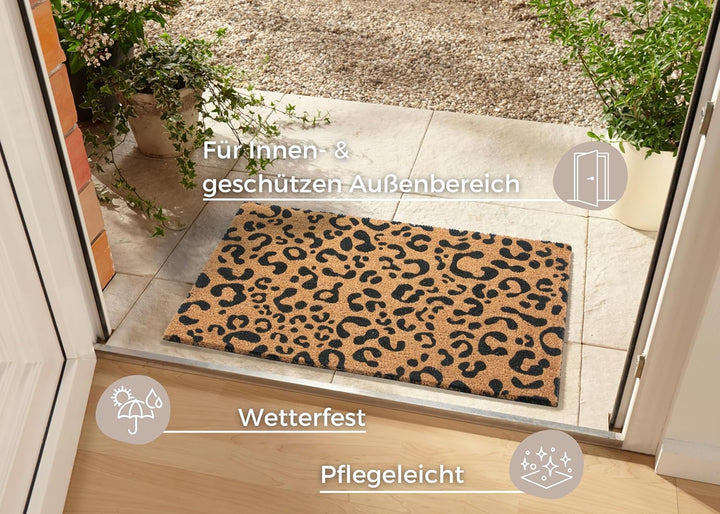 Hanse Home Kokos Fussmatte für Innen - Schmutzfangmatte Natur, Kokosmatte Leopardenmuster, Fussabtre
