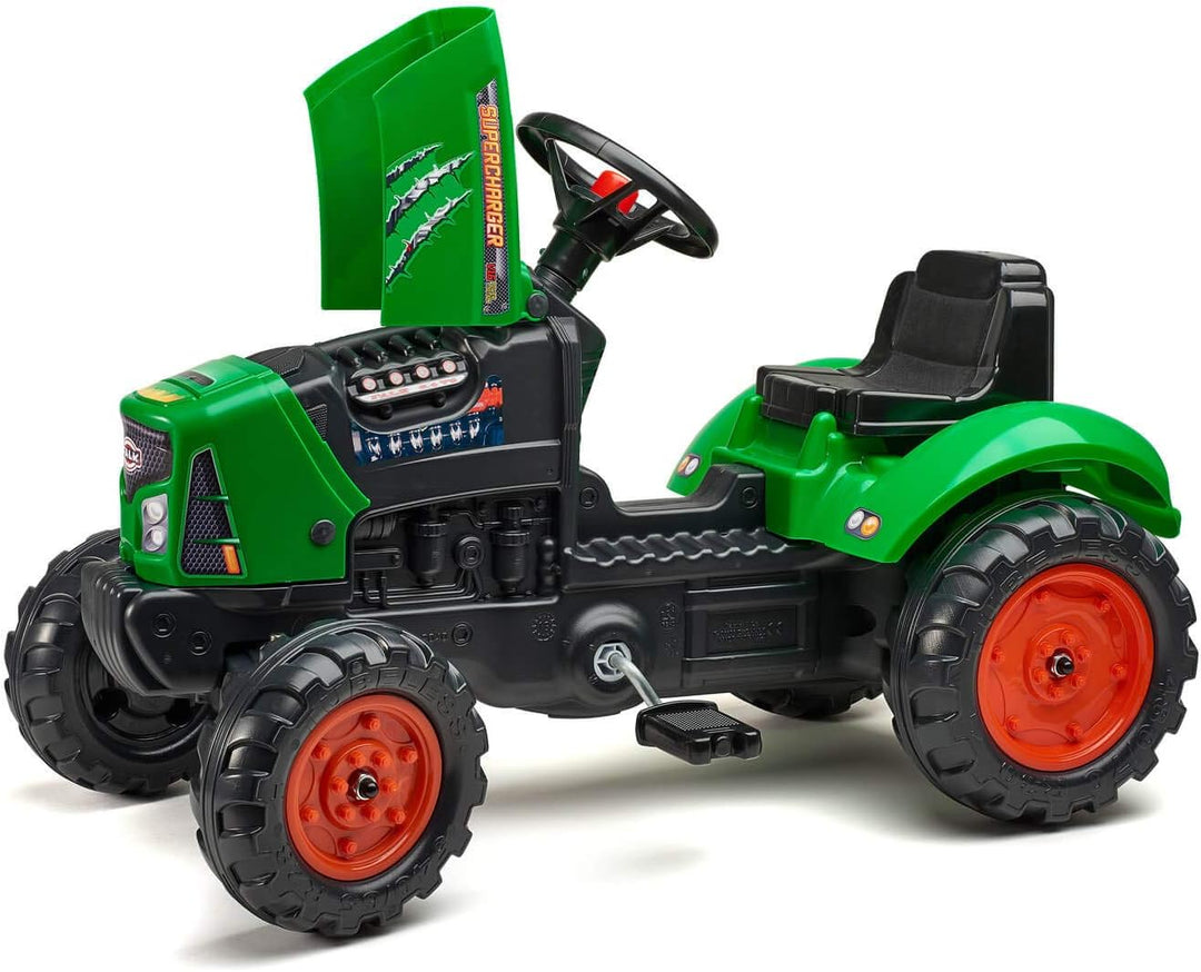 Falquet 2031AB Pedalen Supercharger rot mit Klapphaube und Anhänger Traktoren, grün, S, grün