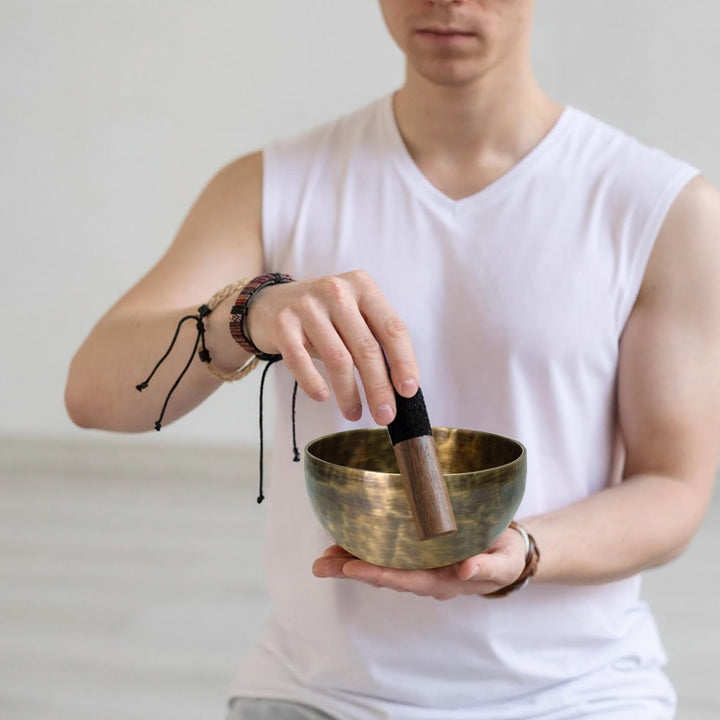 keepdrum Tibetische Bronze Klangschalen Singing Bowl Set 3-teilig mit Zubehör, Bronze