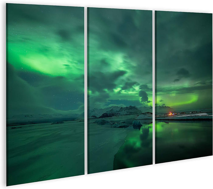 islandburner Bild auf Leinwand Aurora Borealis Über Jokulsarlon Lagune In Island Bilder Wandbilder P