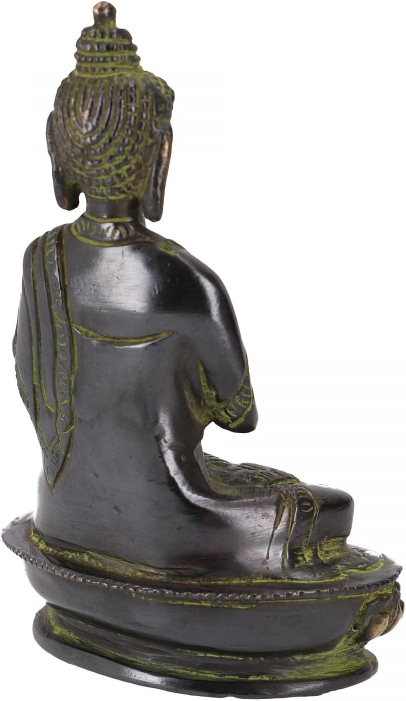 GURU SHOP Buddha Statue aus Messing Dharmachakra Mudra 14 cm - Modell 10, Grün, Buddhas, Modell 10