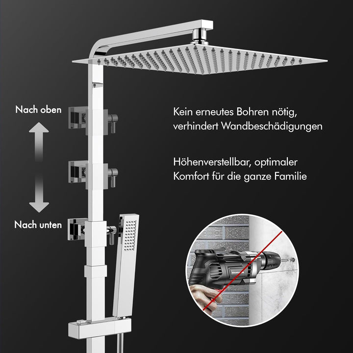 HOMELODY Duscharmatur Komplettset mit Thermostat Chrom - Duschsystem aus Edelstahl mit 30x30CM Kopfb