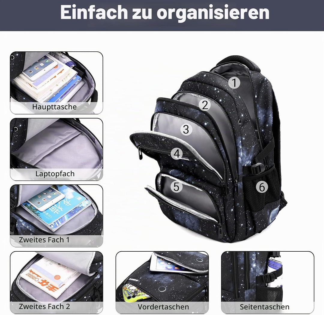 Amythe Schulrucksack Trolley für Jungen Teenager Rucksack mit Rollen 3-teilig mit Lunchtasche Federm