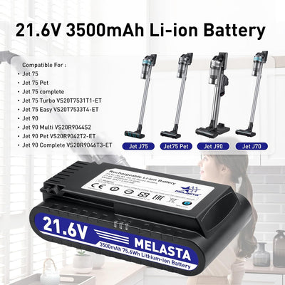 melasta 21.6V 3500mAh 75.6Wh Li-Ion Ersatz Akku Batterie kompatibel für Samsung Jet 90 Jet 75 Serie