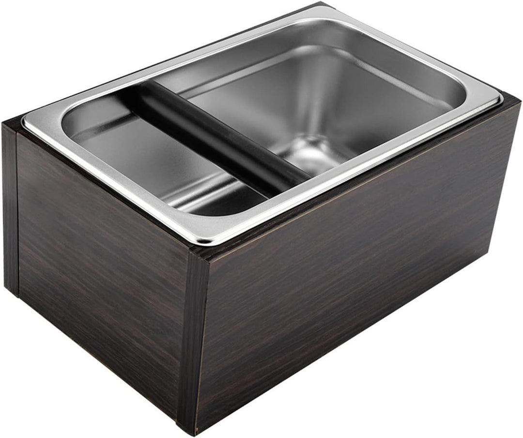 Behälter Kaffeesatz, Premium Holzkiste Edelstahl Abschlagbehälter und Abklopfkasten für Barista, Cof