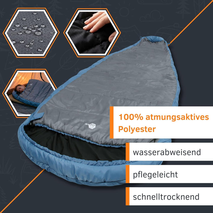 your GEAR Schlafsack Calima XXL - Extra Breiter Eiform Schlafsack 230x110 cm - Viel Platz für Seiten