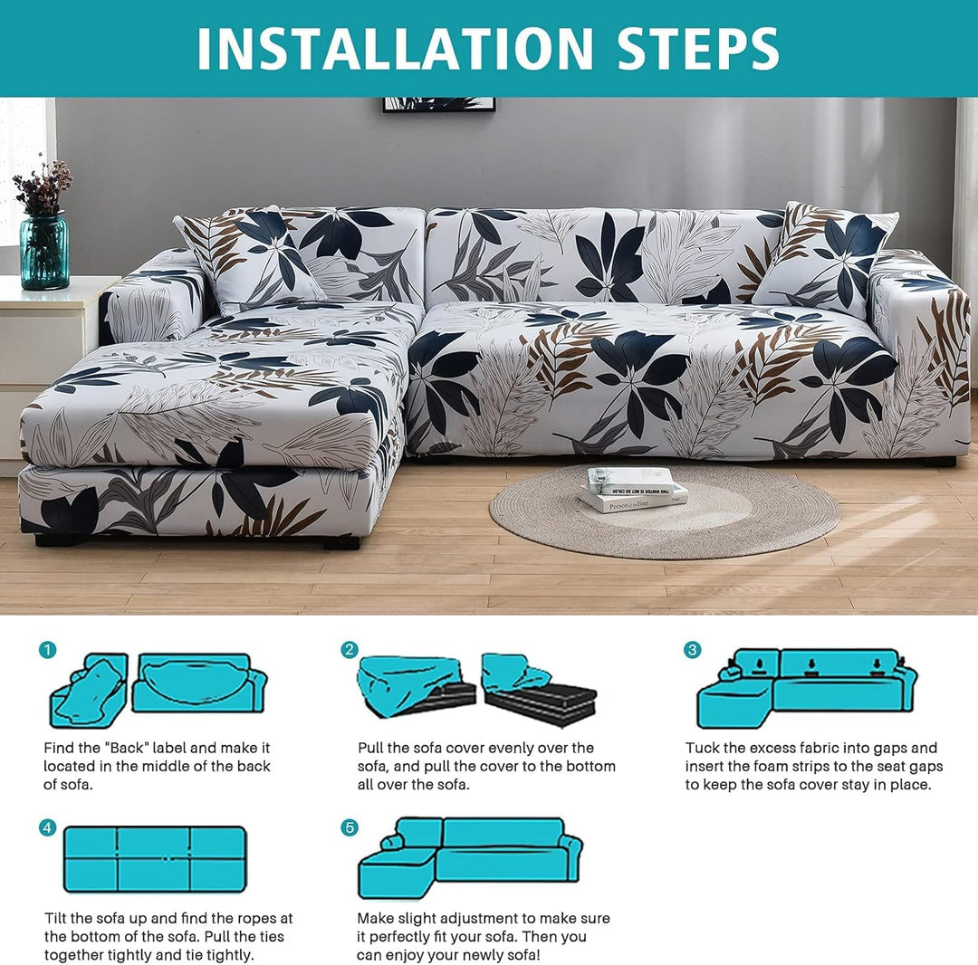 ShowyLive Sofa Überzug Couch Überzug 2er Set für Ecksofa L-Form Sofabezug 3 Sitzer+3 Sitzer, mit 4 S